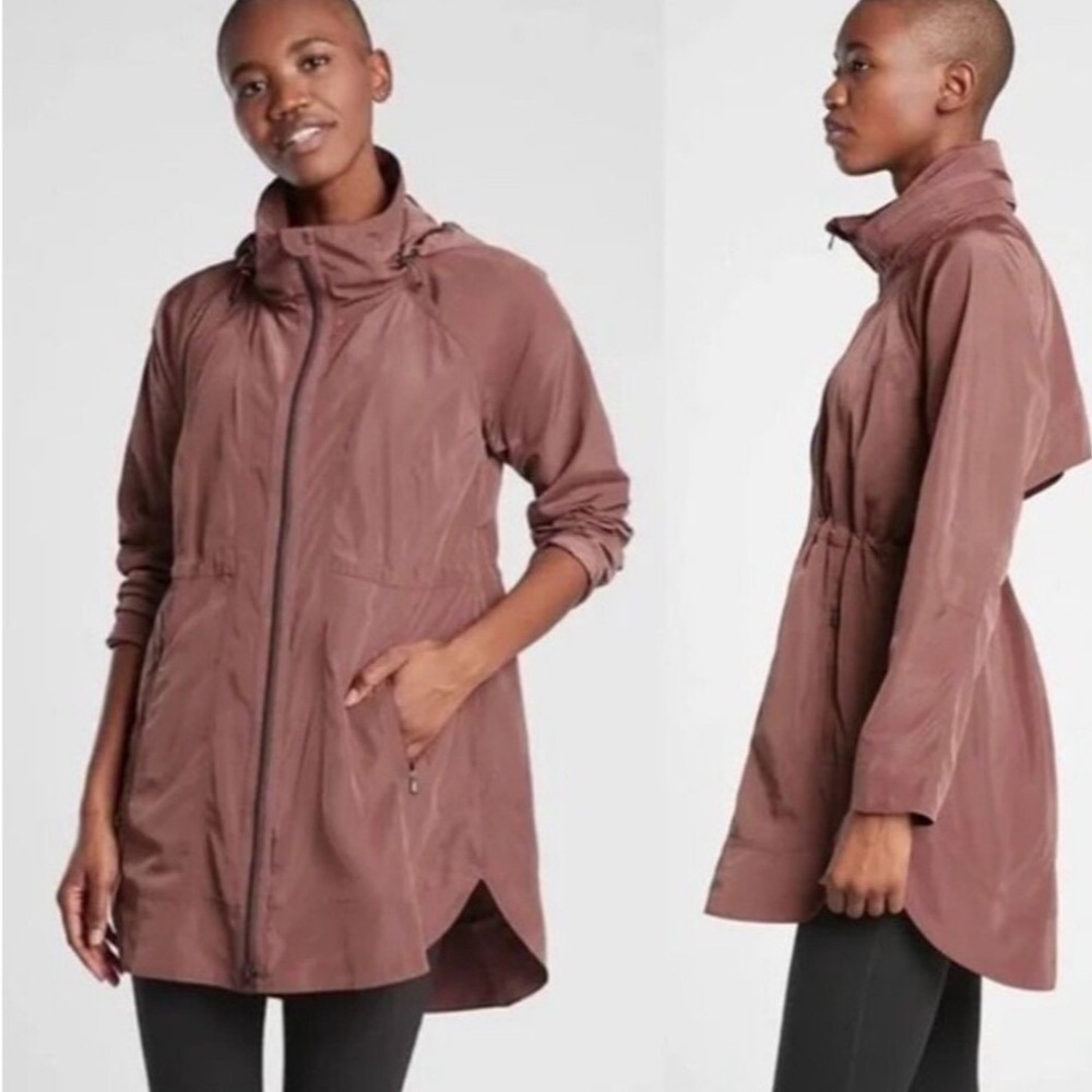 Athleta Drip Drop Rain Jacket XXS Rose Mauve Hooded Water Resistant Lightweight